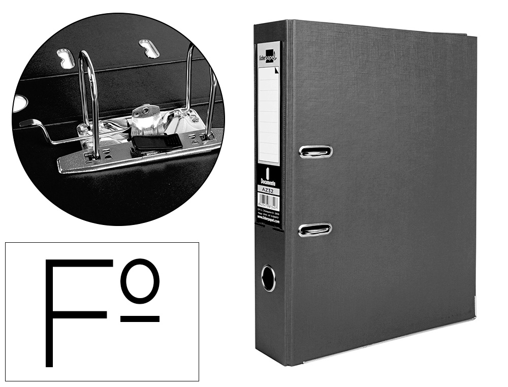 CLASSEUR LEVIER LIDERPAPEL DOCUMENTA FOLIO CARTON        REMBORDE DOS 75MM RADO        METALLIQUE COLORIS NOIR