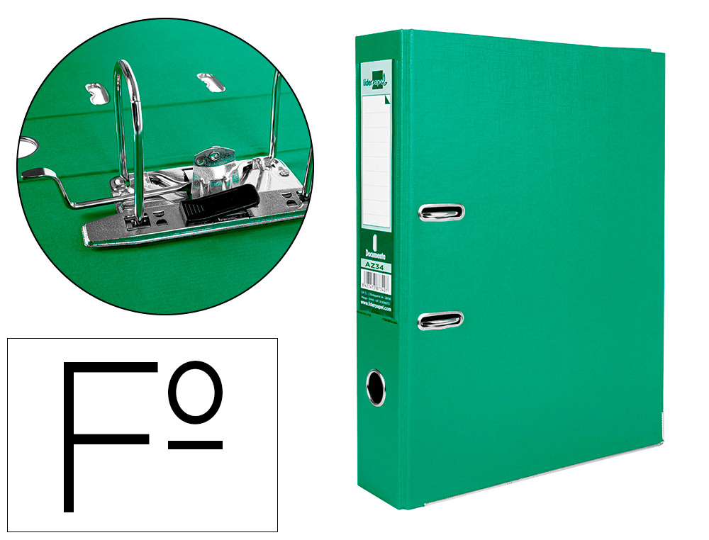 CLASSEUR LEVIER LIDERPAPEL DOCUMENTA FOLIO CARTON        REMBORDE DOS 75MM RADO        METALLIQUE COLORIS VERT