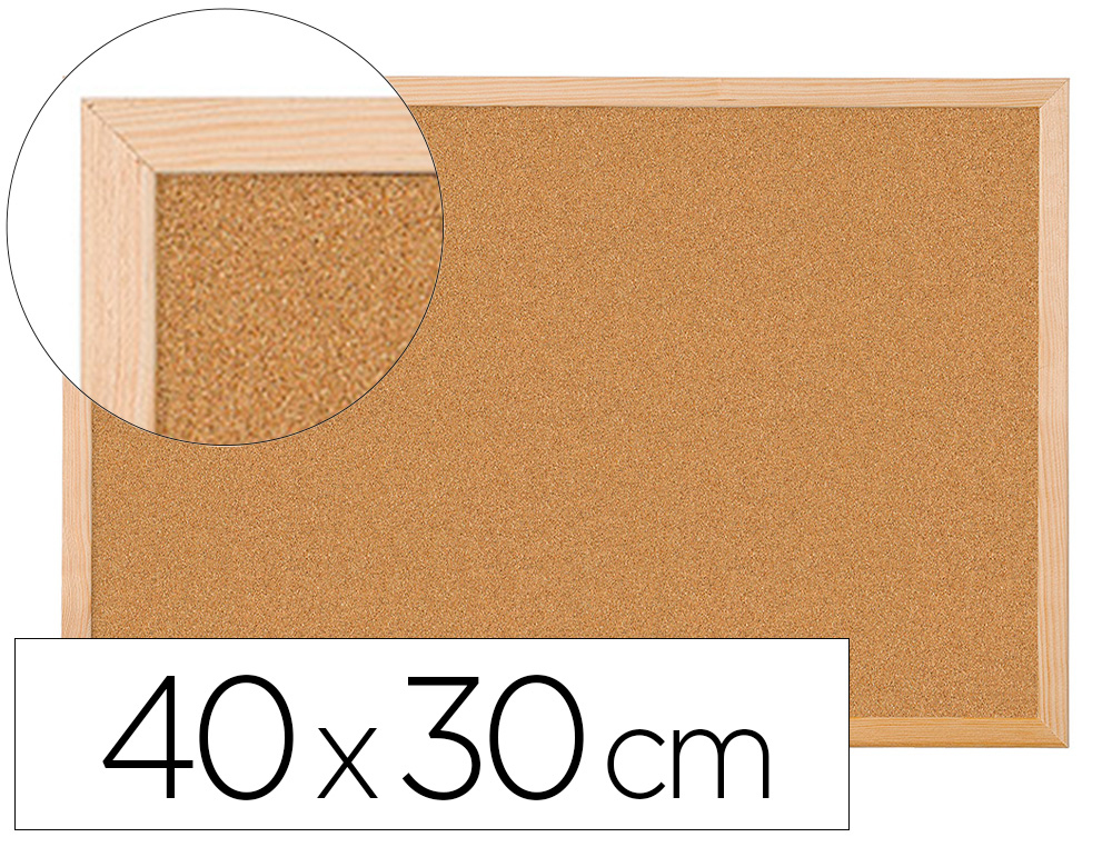 HYPERBURO  TABLEAU LIÈGE Q-CONNECT MURAL CADRE BOIS PIN NATUREL 2 FACES  INCLUS 5 ÉPINGLES MÉMO FIXATION MUR ÉPAISSEUR 1MM 40X30CM