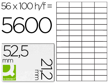 TIQUETTE ADHSIVE Q-CONNECT 52.5X21.2MM COINS DROITS IMPRIMANTE JET ENCRE LASER COPIEUR BOTE 100 FEUILLES 5600 UNITS
