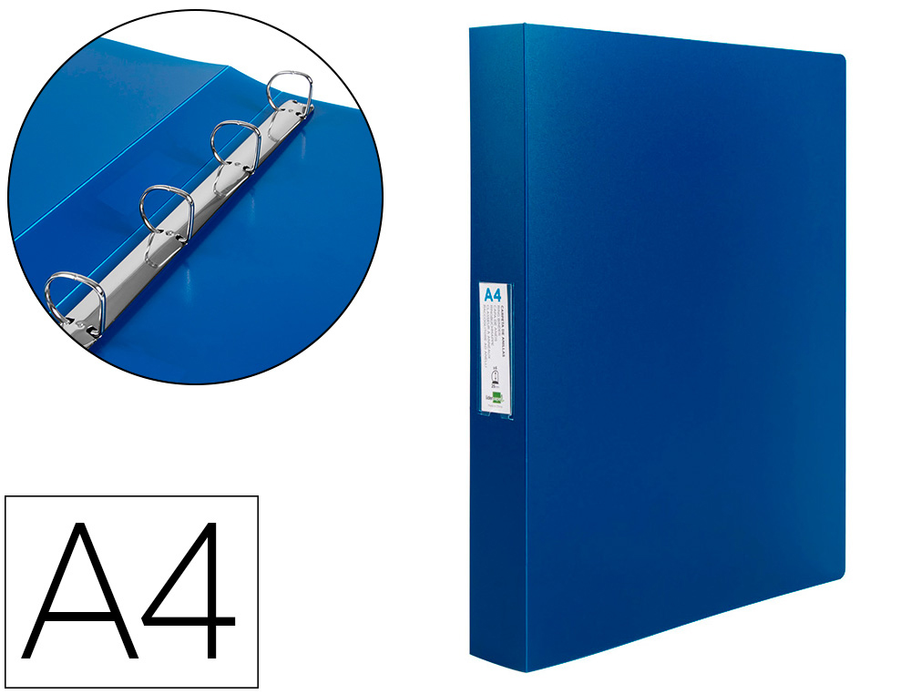 CLASSEUR LIDERPAPEL 4 ANNEAUX 25MM A4 260X315MM POLYPROPYLNE DOS 40MM PORTE-CARTES VISITE COLORIS BLEU TRANSLUCIDE