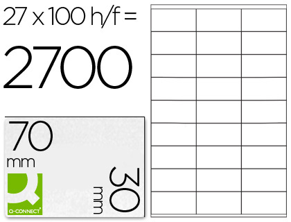 TIQUETTE ADHSIVE Q-CONNECT 70X30MM COINS DROITS IMPRIMANTE JET D'ENCRE LASER COPIEUR BOTE 100 FEUILLES 2700 UNITS