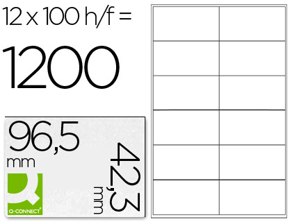 TIQUETTE ADHSIVE Q-CONNECT 96.5X42.3MM COINS DROITS IMPRIMANTE JET ENCRE LASER COPIEUR BOTE 100 FEUILLES 1200 UNITS
