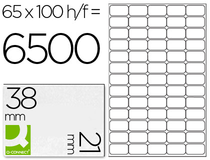 TIQUETTE ADHSIVE Q-CONNECT 38.1X21.2MM COINS ARRONDIS IMPRIMANTE JET D'ENCRE LASER COPIEUR 100 FEUILLES 6500 UNITS