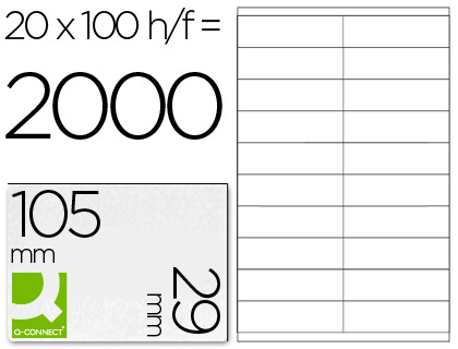 TIQUETTE ADHSIVE Q-CONNECT 105X29MM COINS DROITS IMPRIMANTE JET D'ENCRE LASER COPIEUR BOTE 100 FEUILLES 2000 UNITS