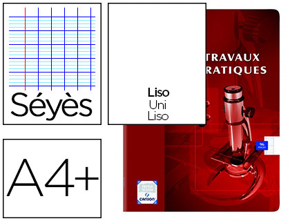 CAHIER PIQU OXFORD TRAVAUX PRATIQUES COUVERTURE PELLICULE LAVABLE VLIN VELOUT A4+ 24X32CM 80 PAGES SYS/UNI 90G