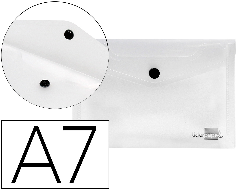 HYPERBURO POCHETTE ENVELOPPE LIDERPAPEL POLYPROPYLENE 180 MICRONS A7 105X74MM 50F FERMETURE BOUTON RESISTANT TRANSPARENT
