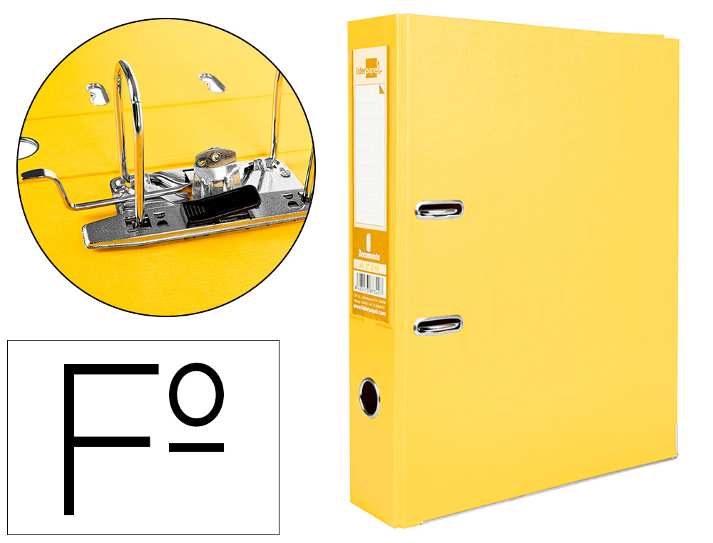 CLASSEUR LEVIER LIDERPAPEL DOCUMENTA FOLIO CARTON        REMBORDE DOS 75MM RADO        METALLIQUE COLORIS JAUNE
