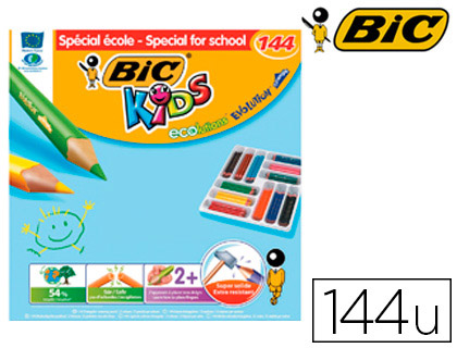 CRAYON COULEUR BIC KIDS EVOLUTION RSINE SYNTHSE 140MM TRIANGLE GROS MODULE RSISTE MORDILLAGE COFFRET SCOLAIRE 144U