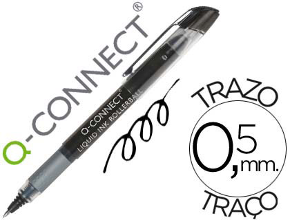 ROLLER Q-CONNECT CRITURE 0.5MM POINTE MOYENNE 0.7MM GRIP CAOUTCHOUC CORPS TRANSPARENT ENCRE LIQUIDE COULEUR NOIR