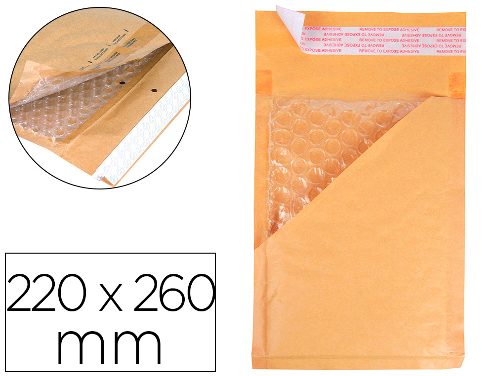 POCHETTE BULLES D'AIR Q-CONNECT 220X260MM 82G KRAFT MATELASSE RABAT DROIT AUTO-ADHESIVE SANS FENETRE LOT 100 UNITES