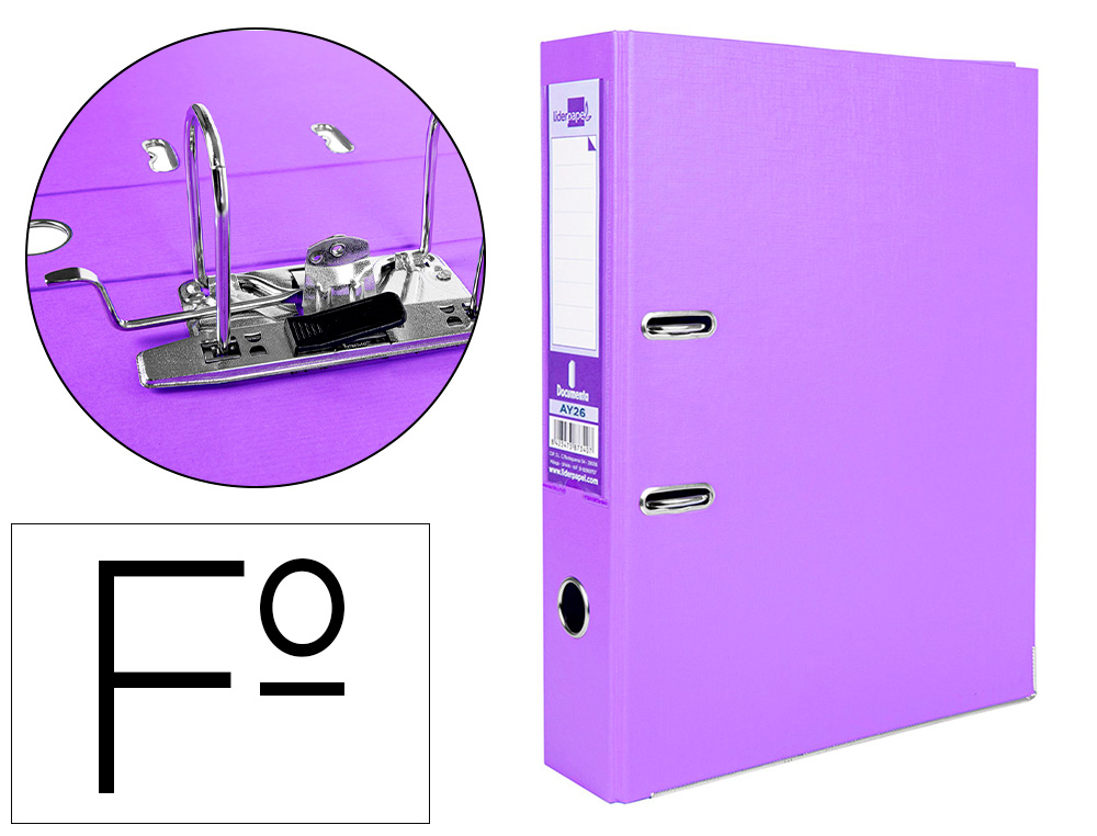 CLASSEUR LEVIER LIDERPAPEL DOCUMENTA FOLIO CARTON        REMBORDE DOS 75MM RADO        METALLIQUE COLORIS LILAS