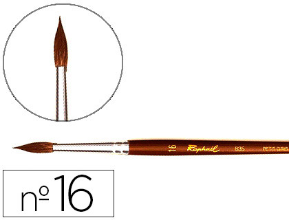 PINCEAU RAPHAL PETIT GRIS PUR N16 MANCHE COURT LAQU MARRON VIROLE ALUMINIUM ANODIS
