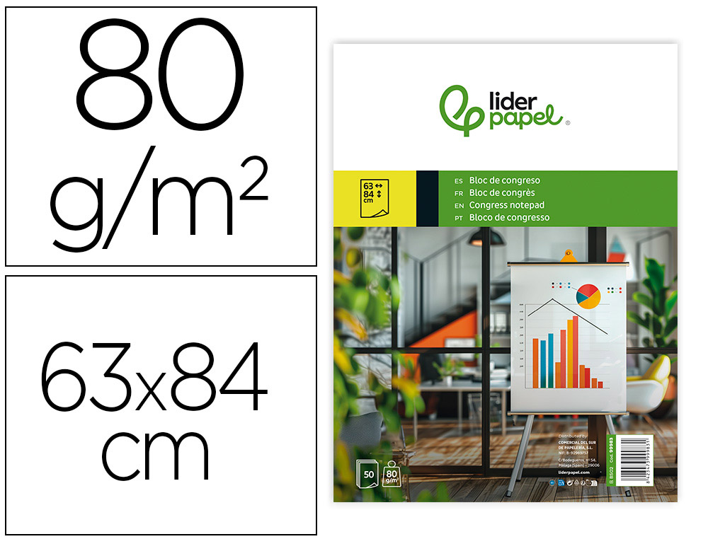 BLOC CONFRENCE LIDERPAPEL 63X84CM PAPIER UNI 80G/M2 CONVENTIONS RUNIONS 50F