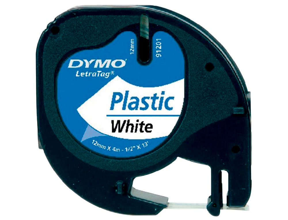 RUBAN TITREUSE DYMO LETRATAG SUPPORT PLASTIQUE 12MMX4M COLORIS IMPRESSION NOIR/BLANC