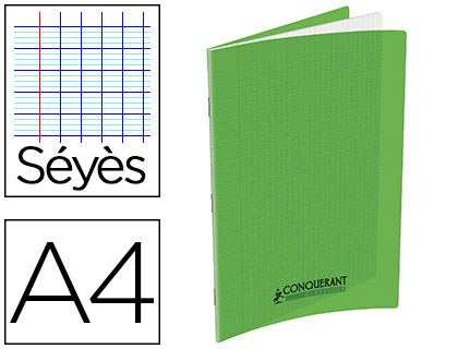 CAHIER AGRAF CONQURANT CLASSIQUE POLYPROPYLNE A4 48 PAGES 90G SYS COLORIS VERT
