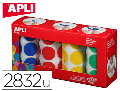GOMMETTE APLI AGIPA ADHSIVE RONDE 33MM COLORIS ASSORTIS BOTE 4 ROULEAUX 2832 UNITS