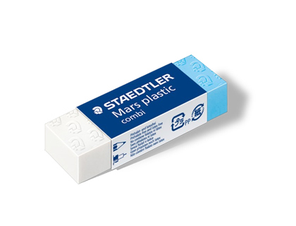 GOMME STAEDTLER MARS PLASTIC COMBI 30X13X12MM SANS LATEX POUR L'ENCRE DE CHINE COLORIS BLANC ET BLEU