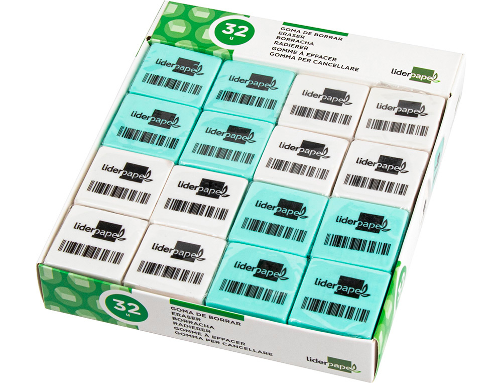 GOMME LIDERPAPEL 12X29X29MM CARRE MIE DE PAIN CAOUTCHOUC EFFACE CRAYONS GRAPHITE COLORIS BLANC OU BLEU