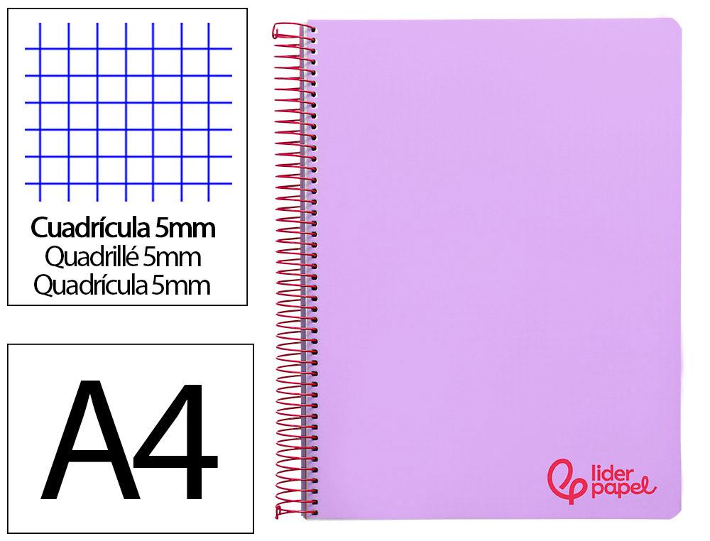 CAHIER SPIRALE LIDERPAPEL A4 MICRO WONDER 240 PAGES 90G    5X5MM 4 TROUS 5 BANDES        COULEURS VIOLET
