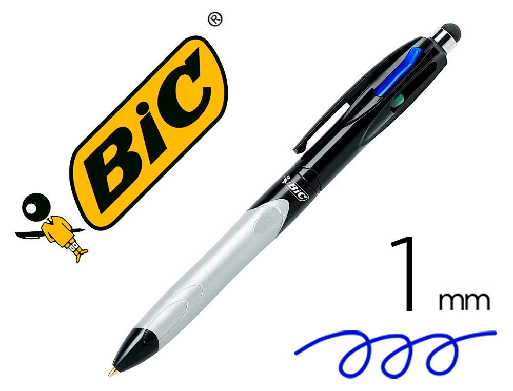 STYLO-BILLE BIC 4 COULEURS GRIP STYLUS 2 EN 1 STYLO/STYLET POINTE MOYENNE 1 MM RECHARGEABLE GRIP 4 COULEURS STANDARD
