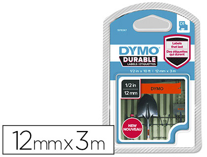 RUBAN DYMO D1 POLYESTER ADHSIF PERMANENT 12MMX3M NOIR/ORANGE