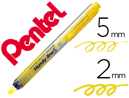 SURLIGNEUR PENTEL HANDY LINE S RTRACTABLE RECHARGEABLE POINTE BISEAUTE 1/3.6MM CORPS FIN ENCRE JAUNE