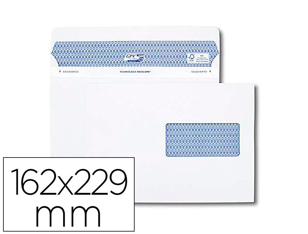 ENVELOPPE GPV C5 162X229MM 90G ADHSIVE FERMETURE RAPIDE SCURISE DFINITIVE FENTRE 45X100MM BLANCHE BOTE 100 UNITS