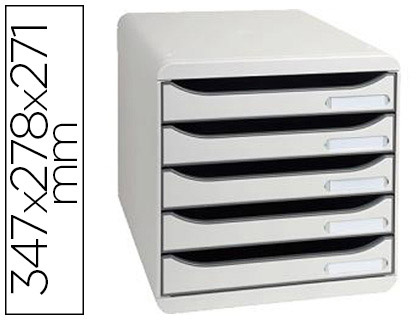 MODULE CLASSEMENT EXACOMPTA BIG BOX 5 TIROIRS A4+ MONOBLOC SUPERPOSABLE BUTE SCURIT 347X278X271MM COLORIS GRIS