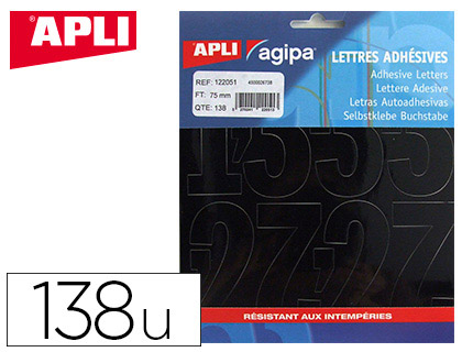 CHIFFRE APLI AGIPA ADHSIF 75MM RSISTE HUMIDIT COLORIS NOIR POCHETTE 138 UNITS