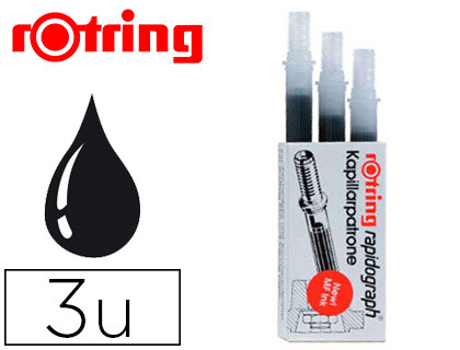 RECHARGE STYLO TECHNIQUE ROTRING RAPIDOGRAPH GAINE MTAL 3MM NORMES DIN 15 ET DIN 6776 COLORIS NOIR TUI 3 UNITS
