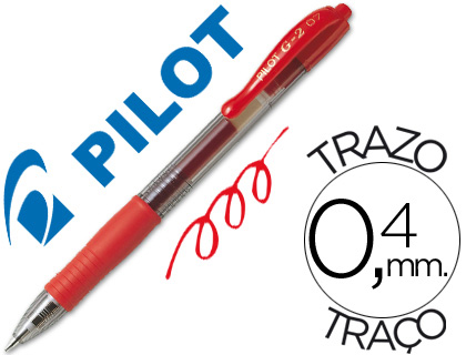 STYLO-BILLE PILOT G2 7 CRITURE MOYENNE 0.4MM ENCRE GEL RTRACTABLE RECHARGEABLE CORPS TRANSLUCIDE GRIP CAOUTCHOUC ROUGE