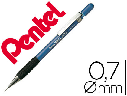 PORTE-MINE PENTEL A310 0.7MM CORPS PLASTIQUE CANON 4MM EMBASE CAOUTCHOUC ERGONOMIQUE 2 MINES HI-GRAPH COLORIS BLEU