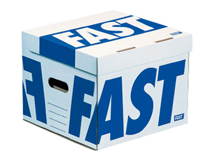 CONTENEUR FAST FLASH CUBE  350X350X280MM CAPACIT 4 BOTES DOS 80MM POIGNES OUVERTURE DESSUS LIVR PLAT BLANC/BLEU