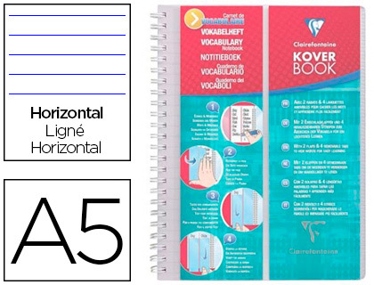 CARNET VOCABULAIRE CLAIREFONTAINE KOVER BOOK RELIURE INTGRALE COUVERTURE PP 2 RABATS A5 14,8X21CM 100 PAGES 90G LIGN