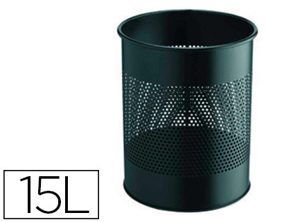 CORBEILLE  PAPIER DURABLE MTAL ACIER REVTEMENT POXY POLYESTER 15L HAUTEUR 315MM DIAMTRE 260MM COLORIS NOIR AJOUR