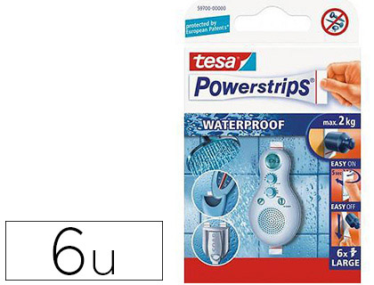 LANGUETTE TESA POWERSTRIPS AMOVIBLE RSISTANTE EAU LARGE FIXATION OBJETS 2KG BOTE 6 UNITS