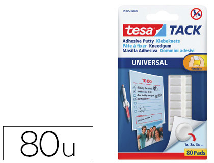 PASTILLE ADHSIVE TESA TACK UNIVERSAL PTE  FIXER SOUPLE COURT TERME COLORIS BLANC TUI 80 UNITS