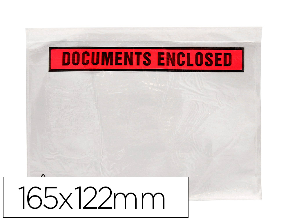 POCHETTE DOCUMENTS CI-INCLUS Q-CONNECT AUTO-ADHESIVE       TRANSPARENTE 165X122MM TEXTE  ANGLAIS PAQUET 100 UNITES