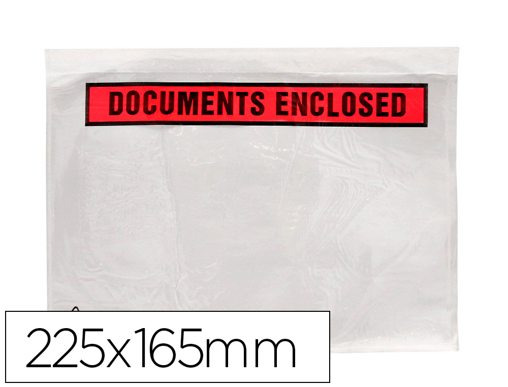 POCHETTE DOCUMENTS CI-INCLUS Q-CONNECT AUTO-ADHESIVE       TRANSPARENTE 225X165MM TEXTE  ANGLAIS PAQUET 100 UNITES
