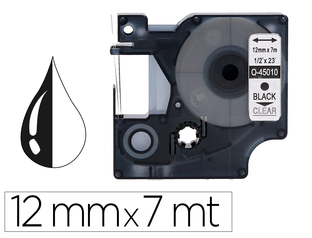 RUBAN Q-CONNECT NOIR-TRANSPARENT 12MM X 7MT   D1 0-45010