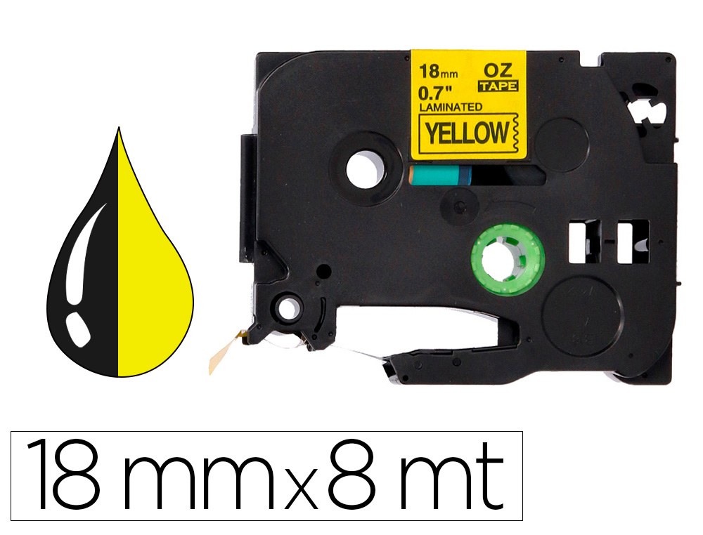 RUBAN TITREUSE Q-CONNECT TZE-641 JAUNE-NOIR 18 MM X 8  MT OZE-641