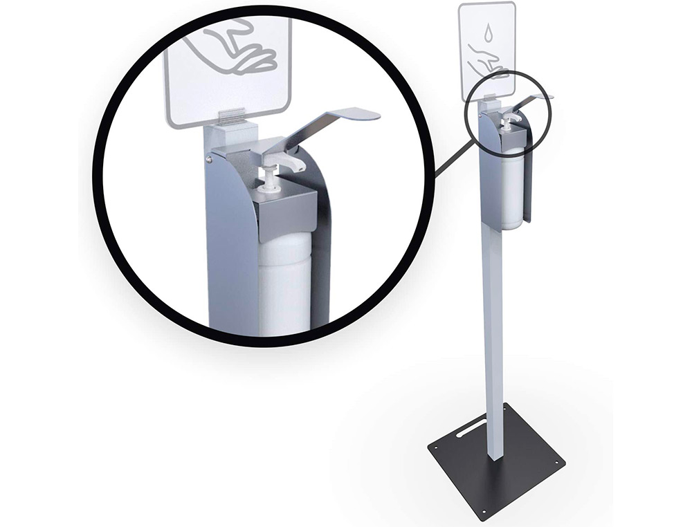 BORNE DE DESINFECTION HPS AVEC DISTRIBUTEUR DE GEL      HYDROALCOOLIQUE ACIER CORPS   ABS COLORIS BLANC