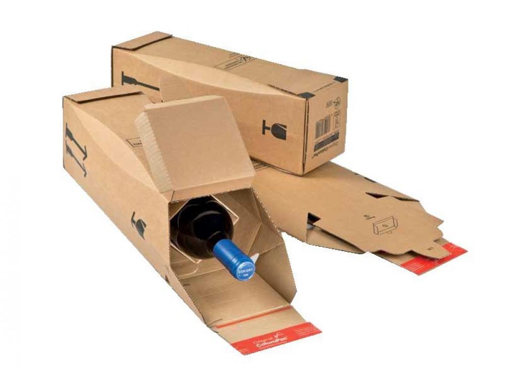 BOITE EXPEDITION POUR BOUTEILLES KRAFT BRUN CALAGE  INTEGRE ASSEMBLAGE FACILE     AUTOCOLLANT 7,4X7,4X35CM