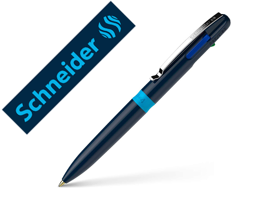 STYLO-BILLE 4 COULEURS SCHNEIDER TAKE 4 MEDIUM       VISCOGLIDE RECHARGEABLE CLIP  METAL CORPS PLASTIQUE RECYCLE
