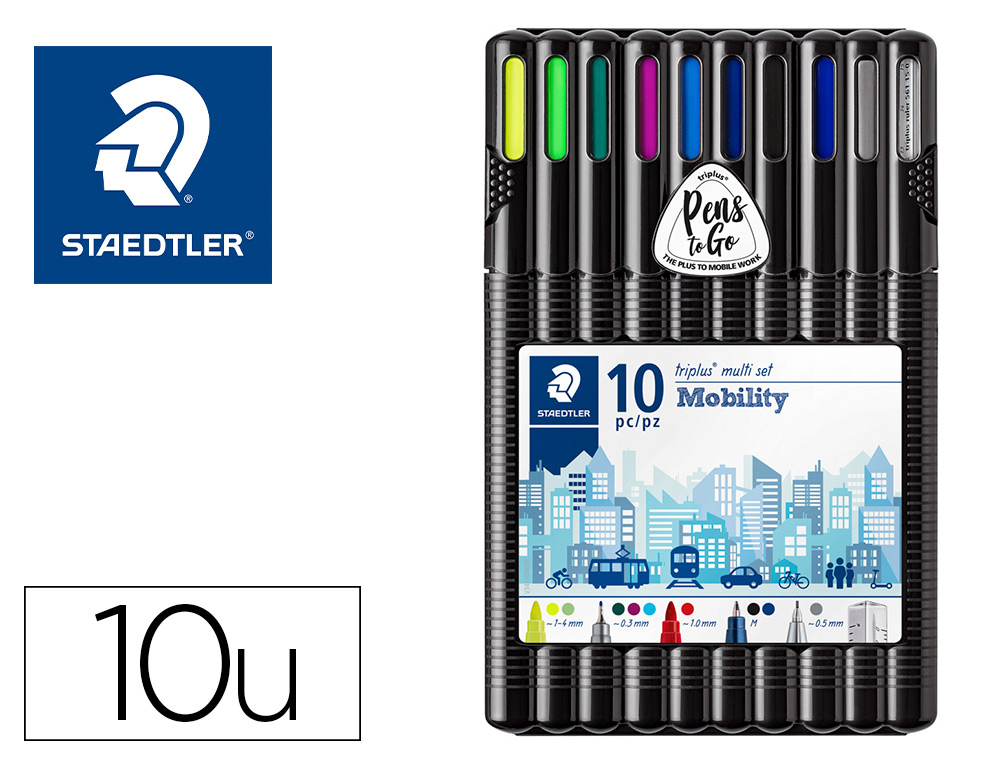 ETUI STAEDTLER TRIPLUS MOBILY SET 10 UNITES 4 FEUTRES 2     STYLOS 1 PORTE-MINE 2         SURLIGNEURS 1 REGLE