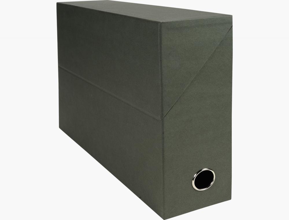 BOITE TRANSFERT EXACOMPTA NATURAL CARTON TOILE 14/10E   25X33CM DOS 90MM OEILLET      PREHENSION VERT