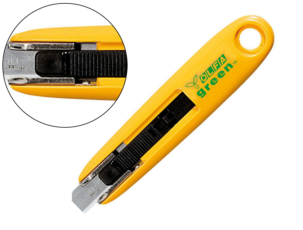 CUTTER SECURITE OLFA SK-7 GREEN MODELE POCHE LAME AUTO-RETRACTABLE ET REVERSIBLE LARGEUR 12,5MM COLORIS JAUNE