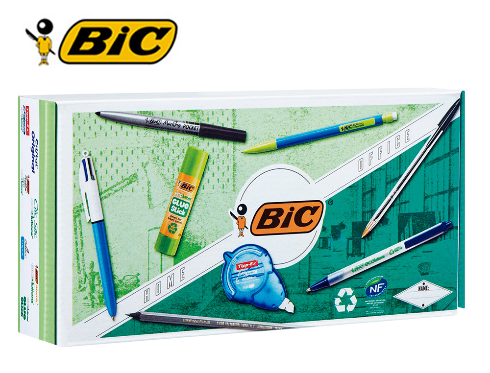PACK BIC GREEN FLEXOFFICE 3 STYLOS 1 CRAYON 1 MARQUEUR    ECO NOIR 1 RUBAN CORRECTEUR + RECHARGE 1 BATON DE COLLE ECO