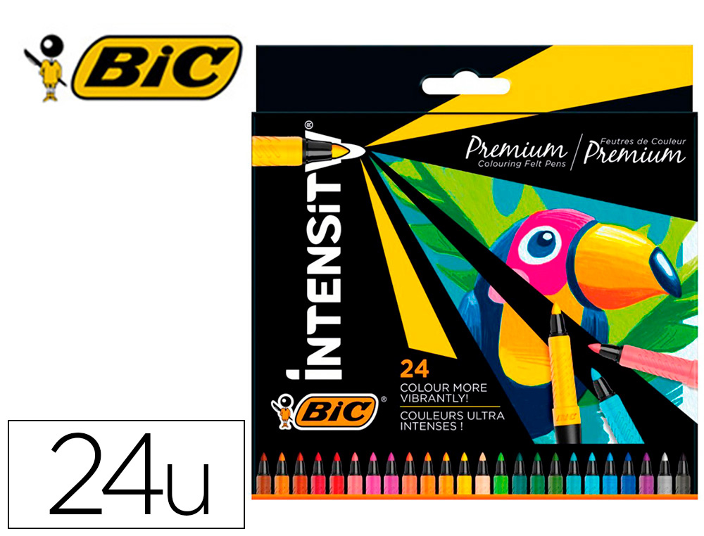 24 FEUTRES BIC CORPS NOIR GRIP CAOUTCHOUC CAPUCHON      VENTILE COULEUR DE L'ENCRE